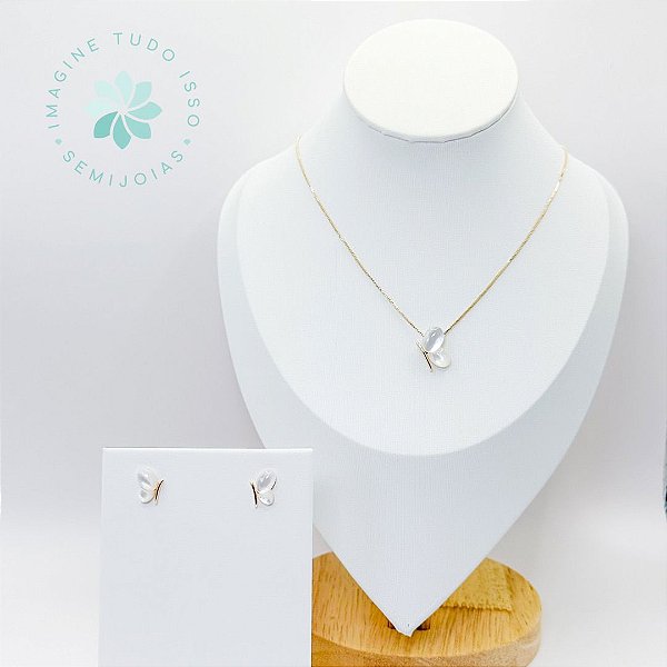 Conjunto Semijoia Colar e Brincos Borboletinha Laretal (dourado)
