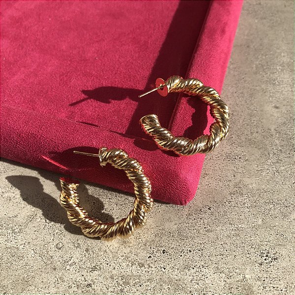 Brinco Argola Trançada Tam. G Banhado a Ouro