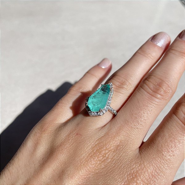 Anel Turmalina Fusion Banhado a Ródio Branco - ARO 13