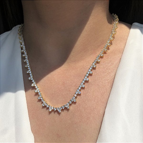 Colar Riviera Flower Trama Rígida Banhado a Ouro - 45cm