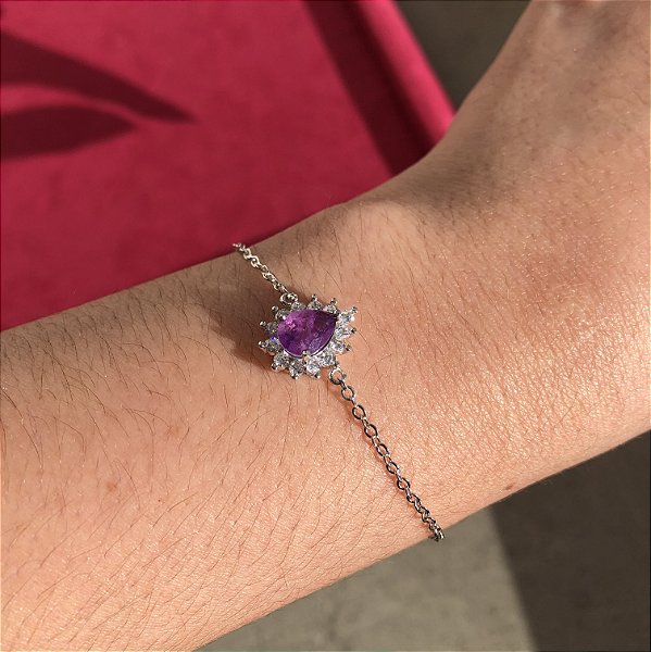 Pulseira Gota Princess UltraViolet Fusion Banhado a Ródio Branco
