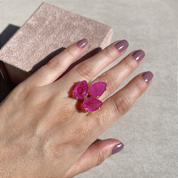 Anel Leaf Pink Fusion Banhado a Ouro