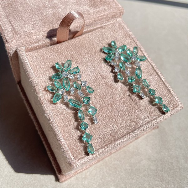 Brinco Ear Cuff Flower Turmalina Banhado a Ródio Branco
