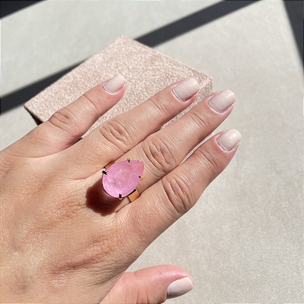 Anel Gota Light Pink Fusion Regulável Banhado a Ouro