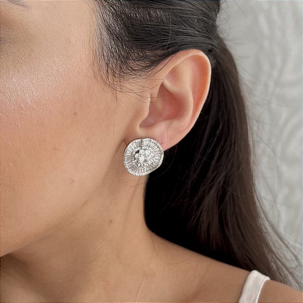 Brinco Pizza Organic Baguetes Banhado a Ródio Branco