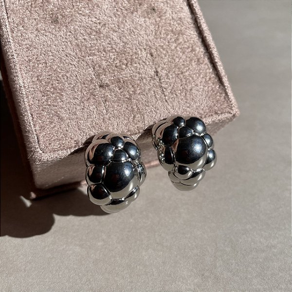 Brinco Maxi Argola Bubble Banhado a Ródio Branco