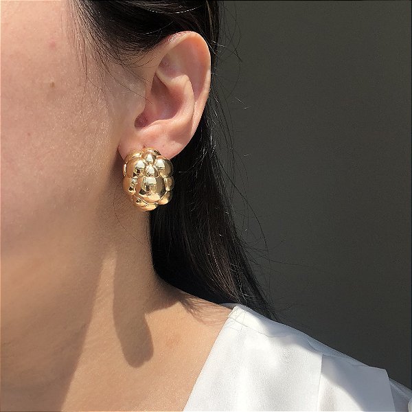 Brinco Maxi Argola Bubble Banhado a Ouro