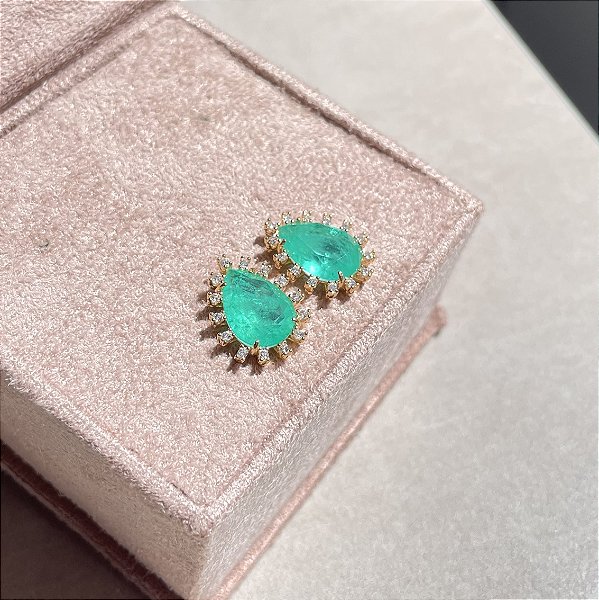 Brinco Gota Cravejada Turmalina Fusion Banhado a Ouro