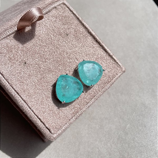 Brinco Triângulo Turmalina Fusion Banhado a Ródio Branco