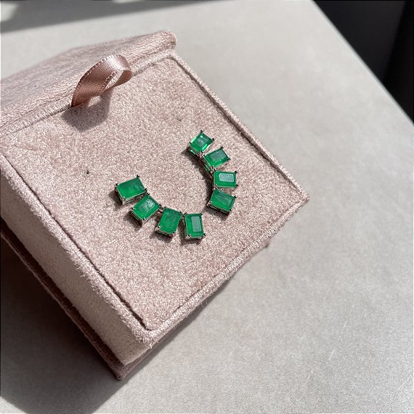 Brinco Ear Cuff Retângulos Esmeralda Fusion Banhado a Ródio Branco