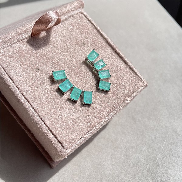 Brinco Ear Cuff Retângulos Turmalina Fusion Banhado a Ródio Branco