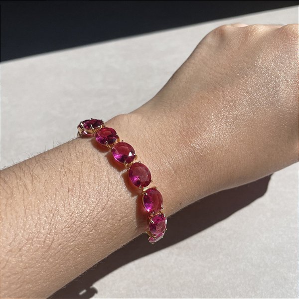 Pulseira Oval Pink Banhado a Ouro