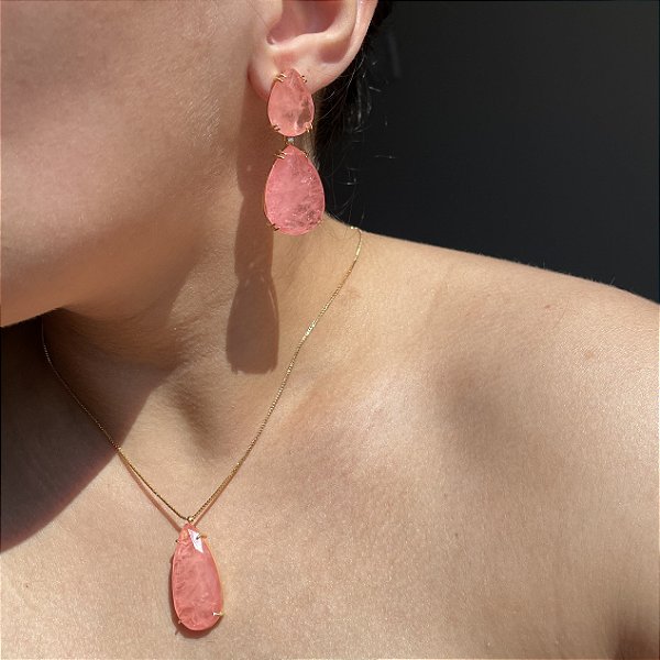 Conjunto Gota Coral Fusion Banhado a Ouro