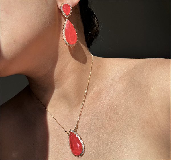 Conjunto Gota Tangerina Fusion Borda Cravejada Banhado a Ouro