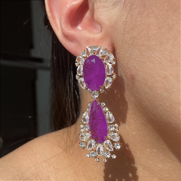 Brinco Luxo Ultraviolet Fusion Banhado a Ouro