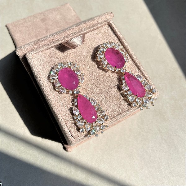 Brinco Luxo Pink Fusion Banhado a Ouro