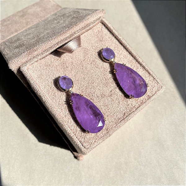 Brinco Gota Ultraviolet Fusion Banhado a Ouro