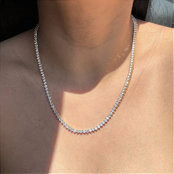 Colar Riviera 3 Garras Trama Rigida 3mm Cristal Banhado a Ouro - 45cm