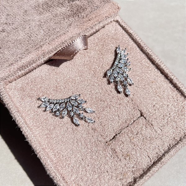 Brinco Ear Cuff Asa Cristal Banhado a Ródio Branco