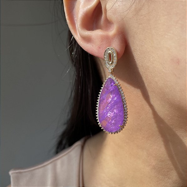 Brinco Gota Elo Ultraviolet Fusion Banhado a Ouro