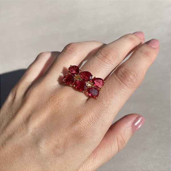 Anel Gotas Rubi Banhado a Ouro - Aro 17