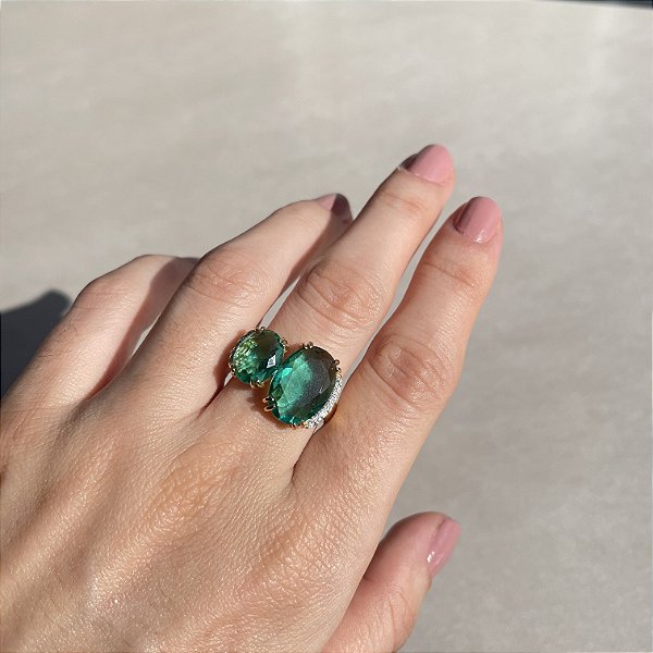 Anel Oval Turmalina Banhado a Ouro - Aro 17