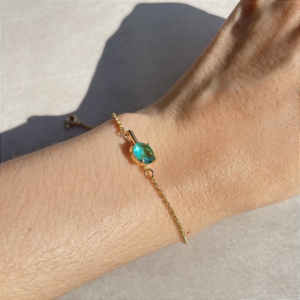 Pulseira Ponto de Luz Turmalina Banhado a Ouro