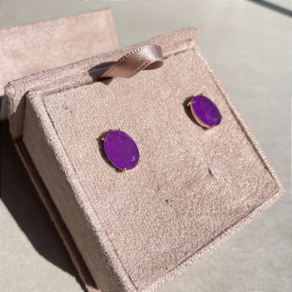 Brinco Oval Ultraviolet Fusion Banhado a Ouro