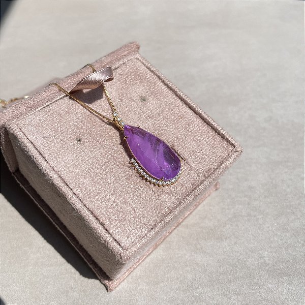 Colar Gota Borda Cravejada Ultraviolet Fusion Banhado a Ouro