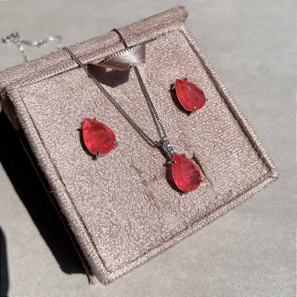 Conjunto Gota Tangerina Fusion Banhado a Ródio Branco