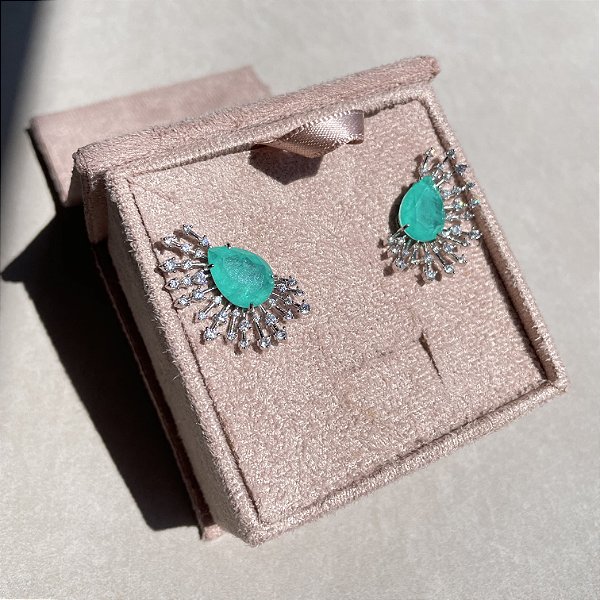 Brinco Ear Cuff Gota Turmalina Fusion Banhado a Ródio Branco