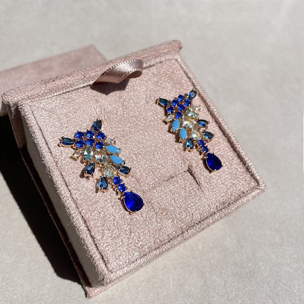 Brinco Mix de Azul Banhado a Ouro
