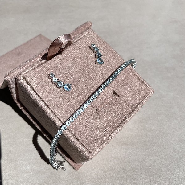 Conjunto Ponto de Luz Acqua Banhado a Ródio Branco