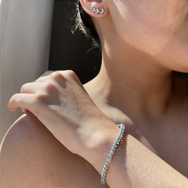 Conjunto Ponto de Luz Acqua Banhado a Ródio Branco