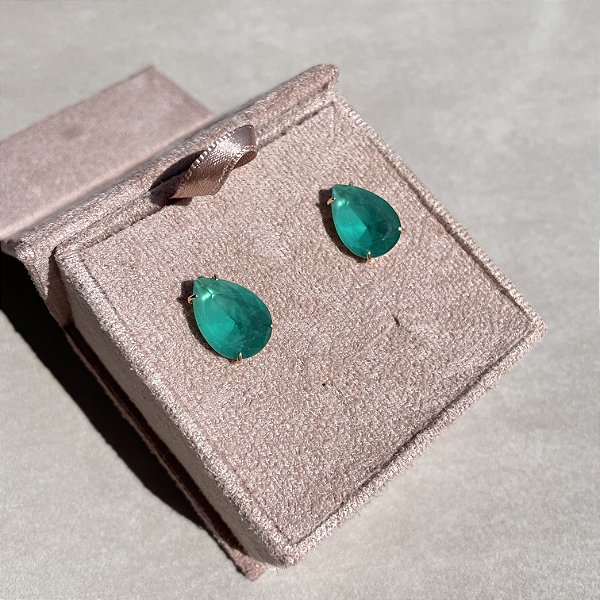 Brinco Gota Solitário Turmalina Leitosa Banhado a Ouro