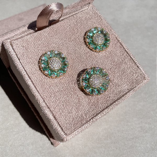 Conjunto Luxo Pizza Turmalina Banhado a Ouro - ARO 20