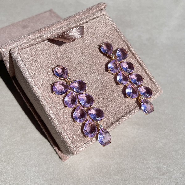 Brinco Gotas Ametista Banhado a Ouro