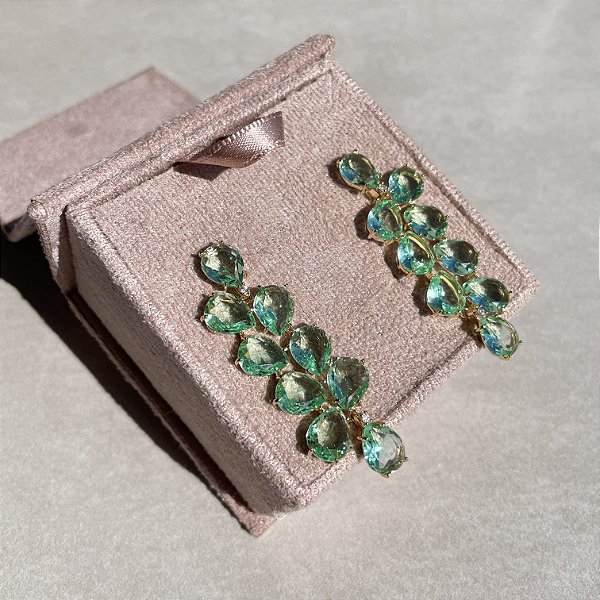 Brinco Gotas Verde Menta Banhado a Ouro