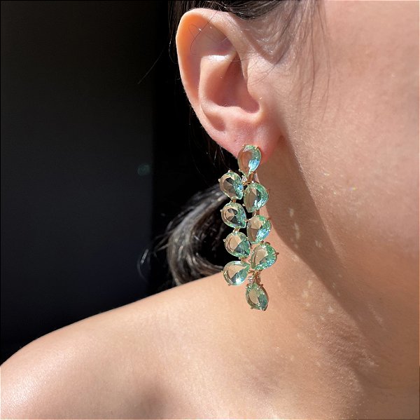 Brinco Gotas Verde Menta Banhado a Ouro