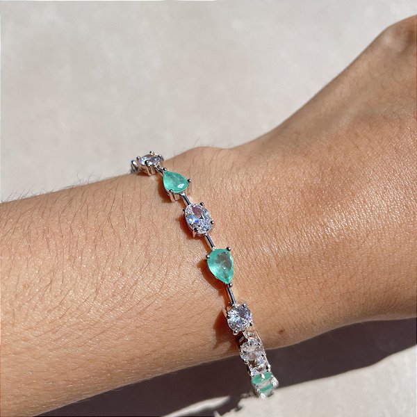 Pulseira Geométrica Turmalina Fusion Banhado a Ródio Branco