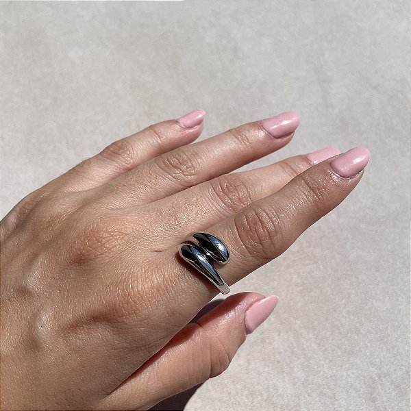 Anel Duas Voltas Liso Banhado a Ródio Branco - Aro Regulável