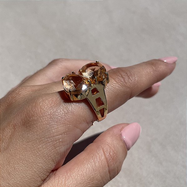 Anel Duas Gotas Morganita Banhado a Ouro