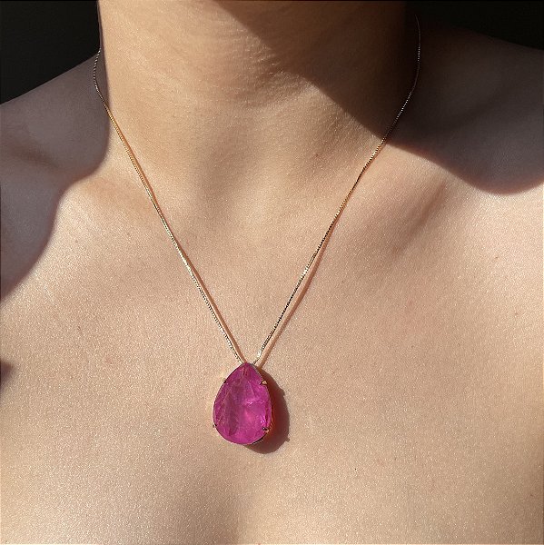 Colar Gota Tam G Pink Fusion Banhado a Ouro