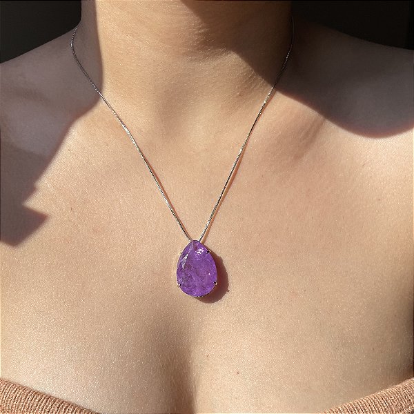 Colar Gota Tam G Ultraviolet Fusion Banhado a Ródio Branco