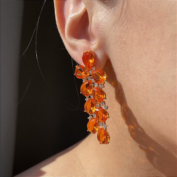 Brinco Cascata Laranja Banhado a Ouro