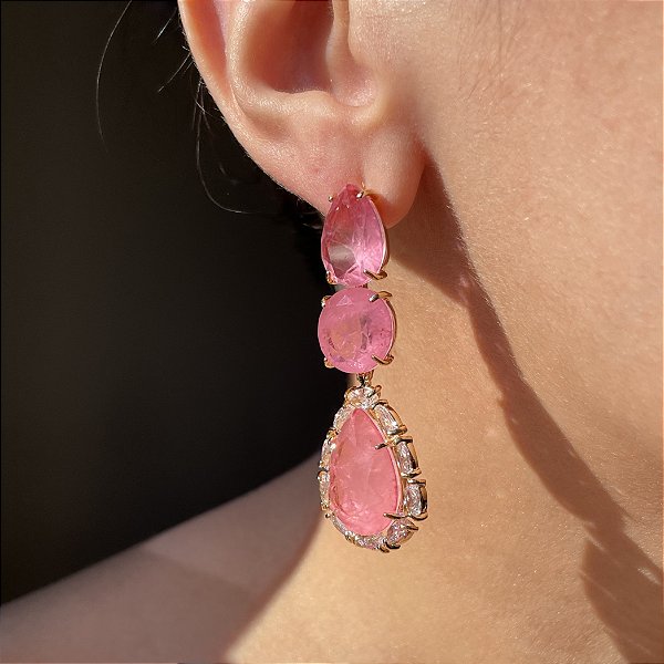 Brinco Gotas Light Pink Banhado a Ouro