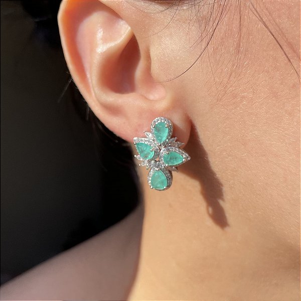 Brinco Gotas Turmalina Fusion Banhado a Ródio Branco