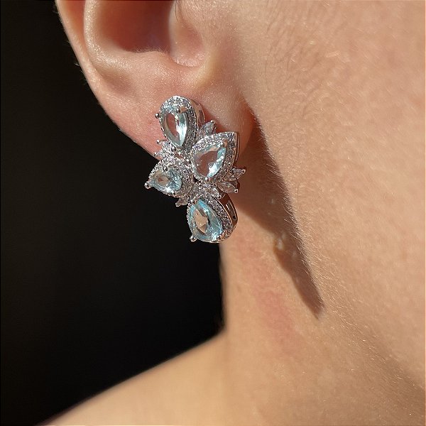 Brinco Gotas Acqua Banhado a Ródio Branco