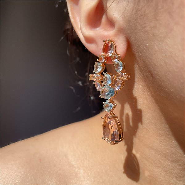 Brinco Triangulo Colors Banhado a Ouro