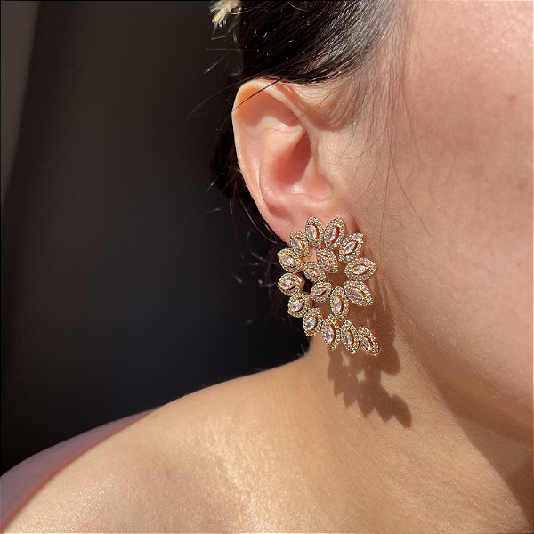 Brinco Leaf Cristal Banhado a Ouro